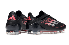 Chuteira Adidas F50 Elite FG - Preta e Vermelha com design elegante e tecnologia FG para desempenho em campo.