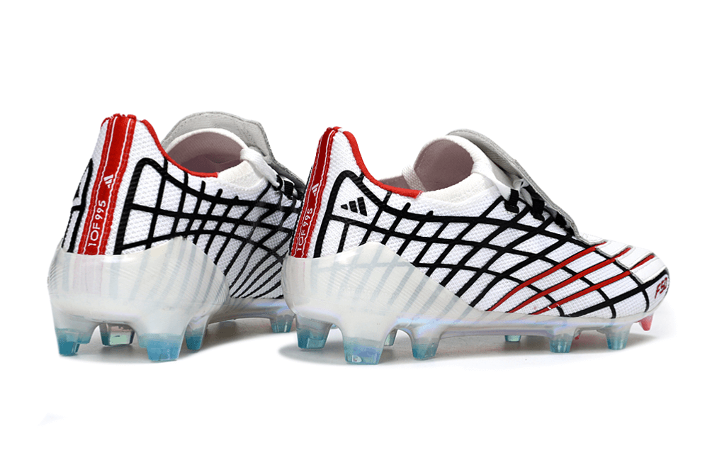 Chuteira Adidas F50 Elite FG Spider Branca e Vermelha com design inovador e tecnologia Spider para controle de bola.
