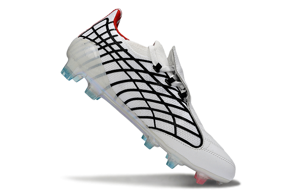 Chuteira Adidas F50 Elite FG Spider Branca e Vermelha em destaque, mostrando design inovador e tecnologia avançada.