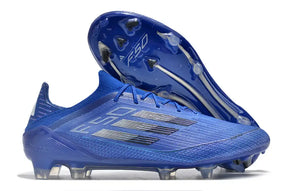 Chuteira Adidas F50 FG Azul e Preto com design moderno e tecnologia de ponta para desempenho em campo.