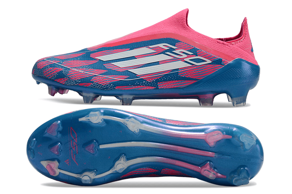 Chuteira Adidas F50 FG Elite Azul e Rosa com design inovador e sola de alta performance.
