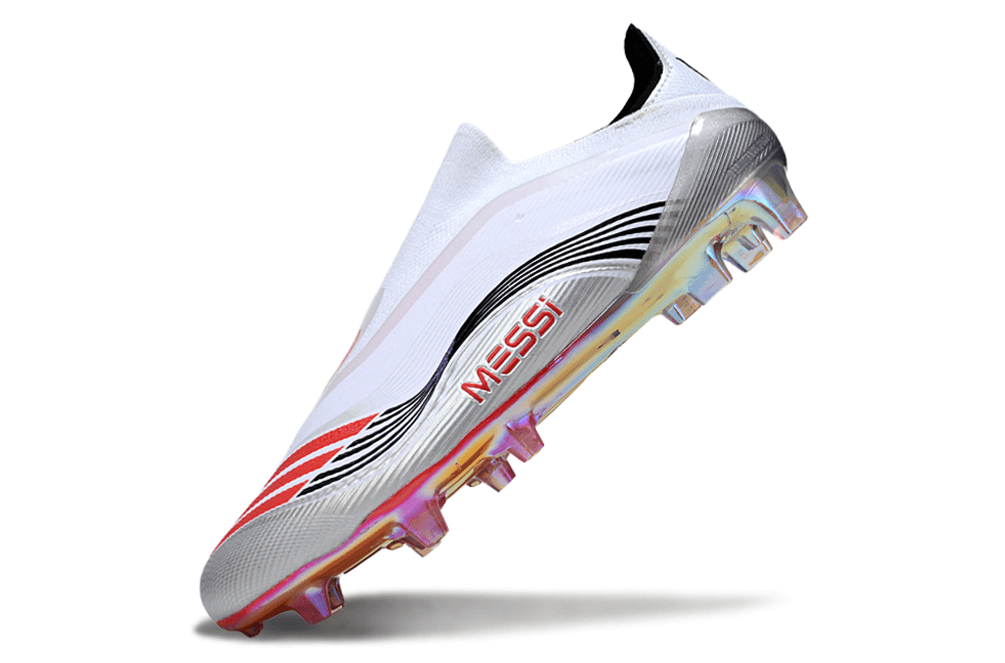 Chuteira Adidas F50 FG Elite Branca Ed. Especial "Messi" com design exclusivo e tecnologia avançada.