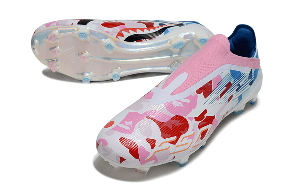 Chuteira Adidas F50 FG Elite Ed. "Bape" com design colorido e inovador para performance no futebol.