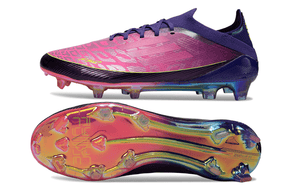 Chuteira Adidas F50 FG Elite Lamine Yamal Roxa e Rosa com design vibrante e sola de travas para desempenho em campo.