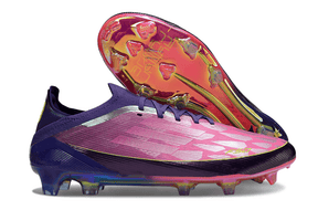 Chuteira Adidas F50 FG Elite Lamine Yamal Roxa e Rosa com design moderno e ousado.