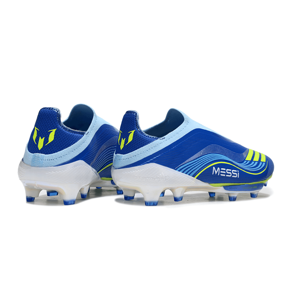 Chuteira Adidas F50 FG Elite - Ed. "Messi" Azul - Design icônico e tecnologia avançada para desempenho em campo.