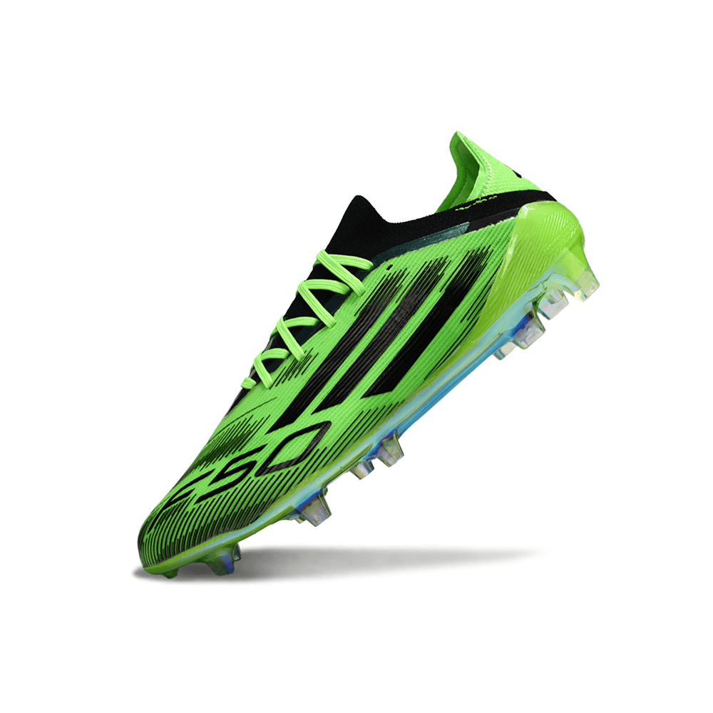 Chuteira Adidas F50 FG Elite Sparkfusion Verde e Preta com design moderno e inovação para desempenho em campo.