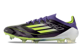 Chuteira Adidas F50 FG Roxa e Verde "Fast Reborn" com design moderno e tecnologia de ponta para desempenho em campo.