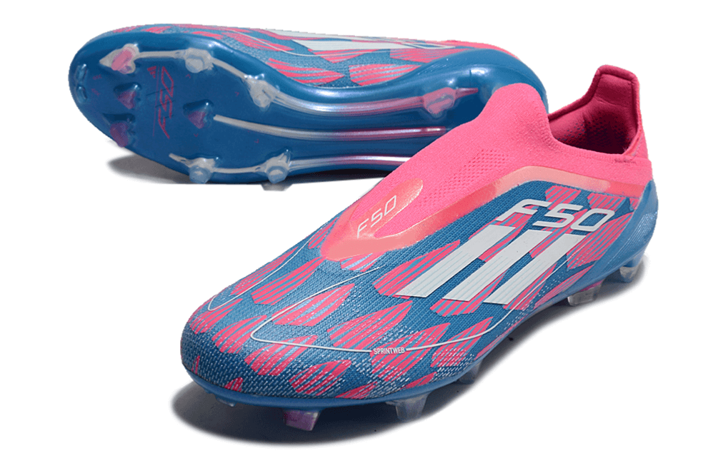 Chuteira Adidas F50 LL FG - Azul e Rosa com design inovador para desempenho em campo.