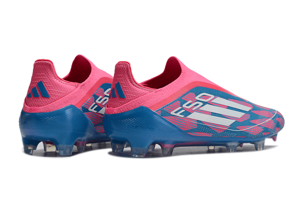 Chuteira Adidas F50 LL FG - Azul e Rosa com design inovador e tração FG para melhor desempenho em campo.