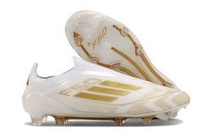 Chuteira Adidas F50 LL FG - Branca e Dourada com design inovador e tecnologia de ponta.