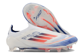Chuteira Adidas F50 LL FG - Branca, Laranja e Azul com design moderno e tecnologia de ponta.