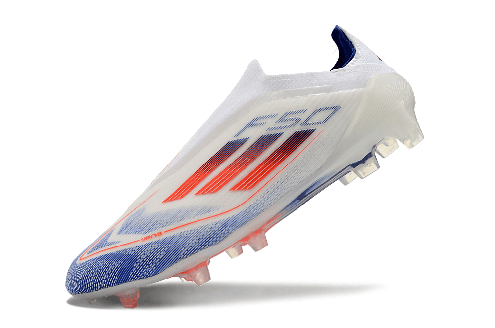 Chuteira Adidas F50 LL FG - Branca, Laranja e Azul com design moderno e tecnologia de ponta.