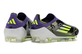 Chuteira Adidas F50 LL FG - Roxa e Verde com design vibrante e tração superior para desempenho em campo.