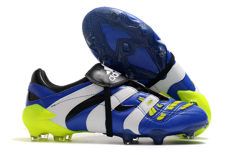 Chuteira Adidas Predator Accelerator FG - Azul e Verde, modelo com design exclusivo em azul e verde para desempenho em campo.