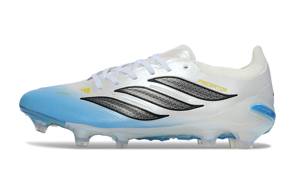 Chuteira Adidas Predator Elite FG 26 - Azul e Rosa, design elegante e desempenho superior para futebol.