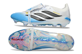 Chuteira Adidas Predator Elite FG 26 - Azul e Rosa com design elegante e desempenho superior para jogadores de futebol.