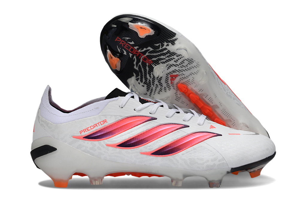 Chuteira Adidas Predator Elite FG 26 - Branca, Preta e Vermelha com design tricolor e tecnologia Controlskin.