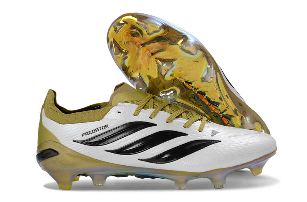 Chuteira Adidas Predator Elite FG 26 - Branca, Vermelha e Preta, com tecnologia Controlskin e estrutura Boost.
