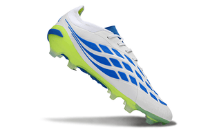 Chuteira Adidas Predator Elite FG 26 - "Finishers Steel" - Branca e Amarela lateral com sola FG