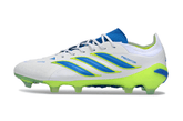 Chuteira Adidas Predator Elite FG 26 - "Finishers Steel" - Branca e Amarela, modelo em destaque.