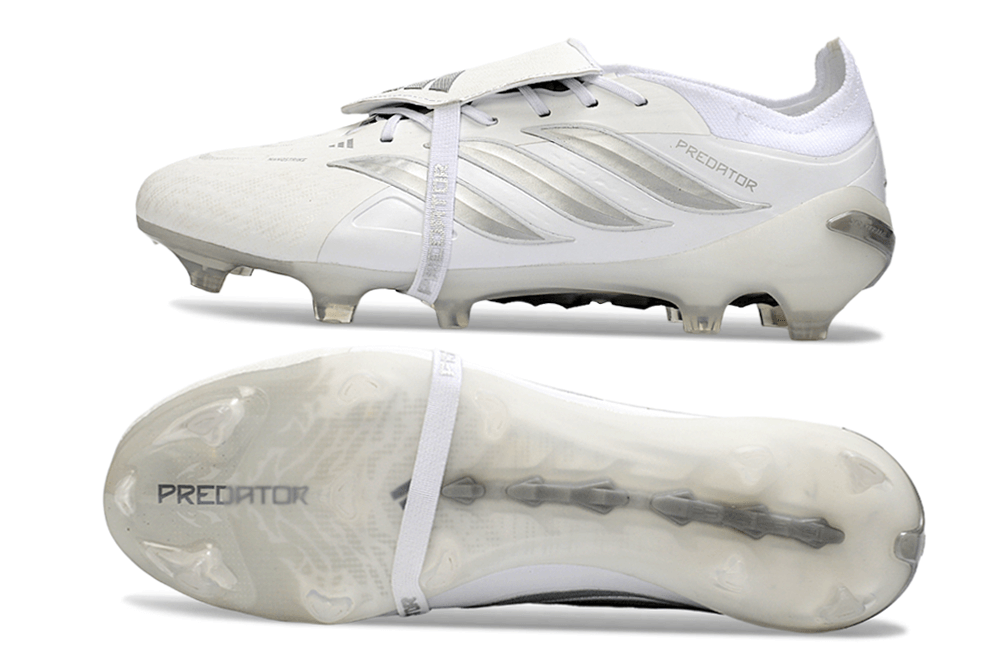Chuteira Adidas Predator Elite FG 26 - "Finishers Steel" - Branca com design moderno e sola para gramado.
