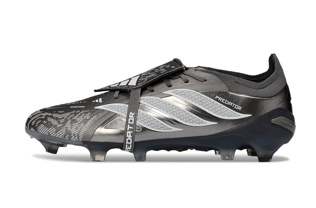 Chuteira Adidas Predator Elite FG 26 - "Finishers Steel" Prateada com design sofisticado e tecnologia de ponta.