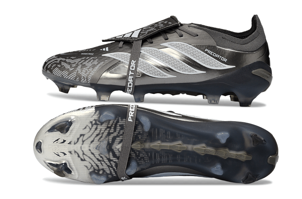 Chuteira Adidas Predator Elite FG 26 - "Finishers Steel" Prateada com design sofisticado e sola FG para total aderência.