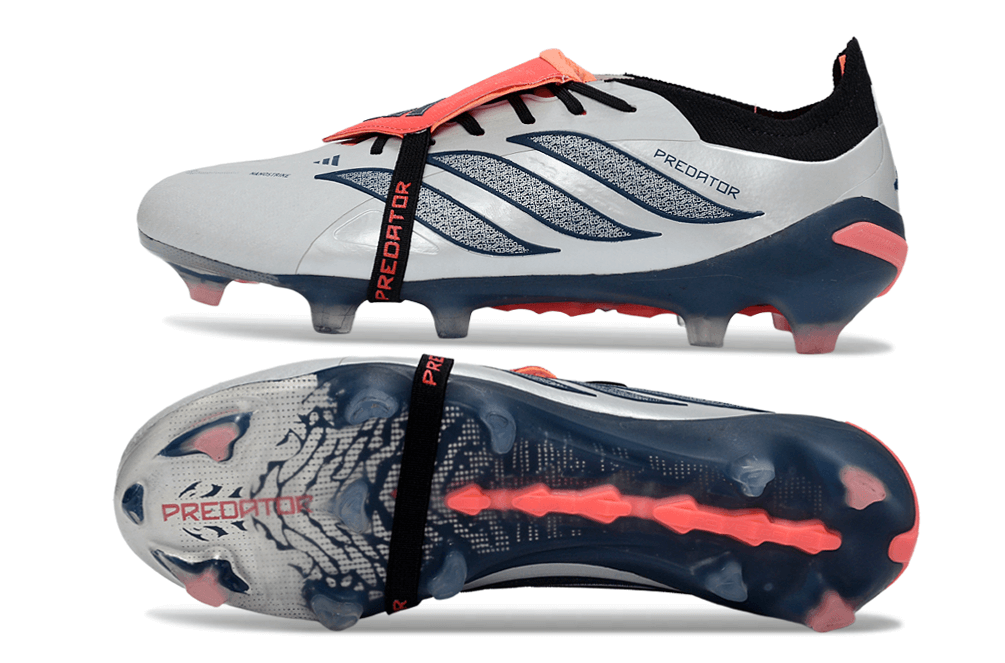 Chuteira Adidas Predator Elite FG 26 - "Finishers Steel" com design inovador e sola FG para firmeza em campo.