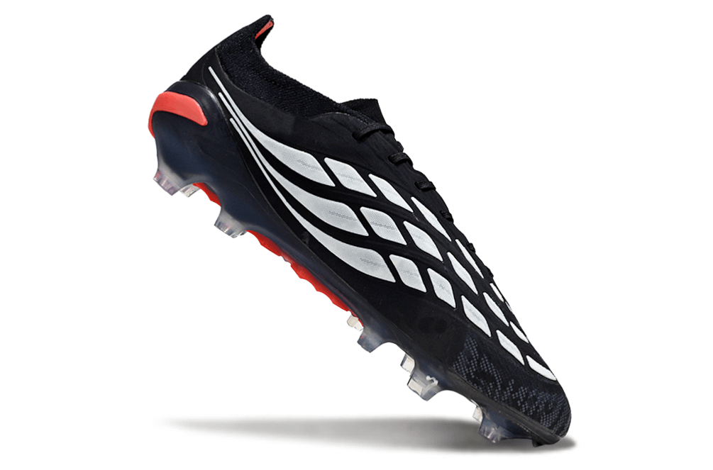 Chuteira Adidas Predator Elite FG 26 - "Finishers Steel" Preta e Branca com design icônico e tecnologia avançada.