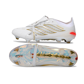 Chuteira Adidas Predator Elite FG 26 Tongue - Branca "Beckham" mostrando o design elegante e a sola inovadora.
