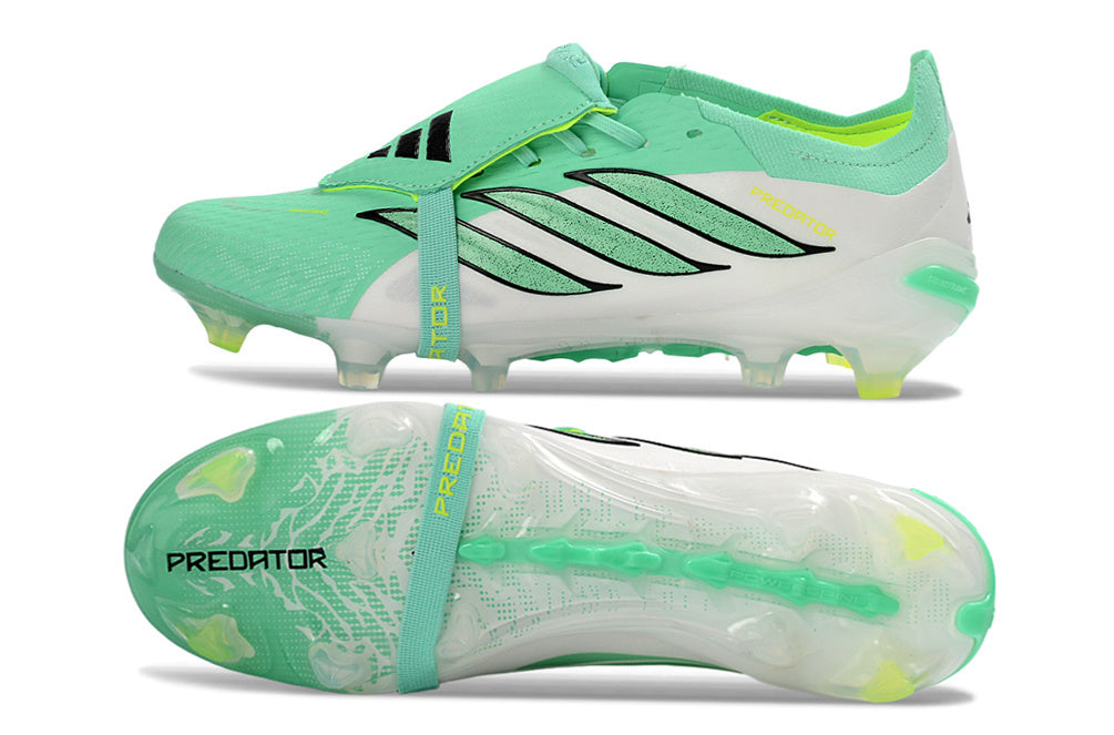Chuteira Adidas Predator Elite FG 26 - Verde e Branca vista superior e inferior, design moderno e tecnológico.