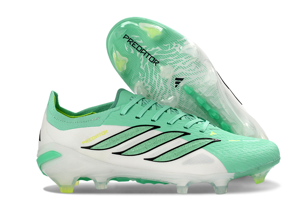 Chuteira Adidas Predator Elite FG 26 - Verde e Branca com design moderno e tecnologia Controlskin para controle de bola.