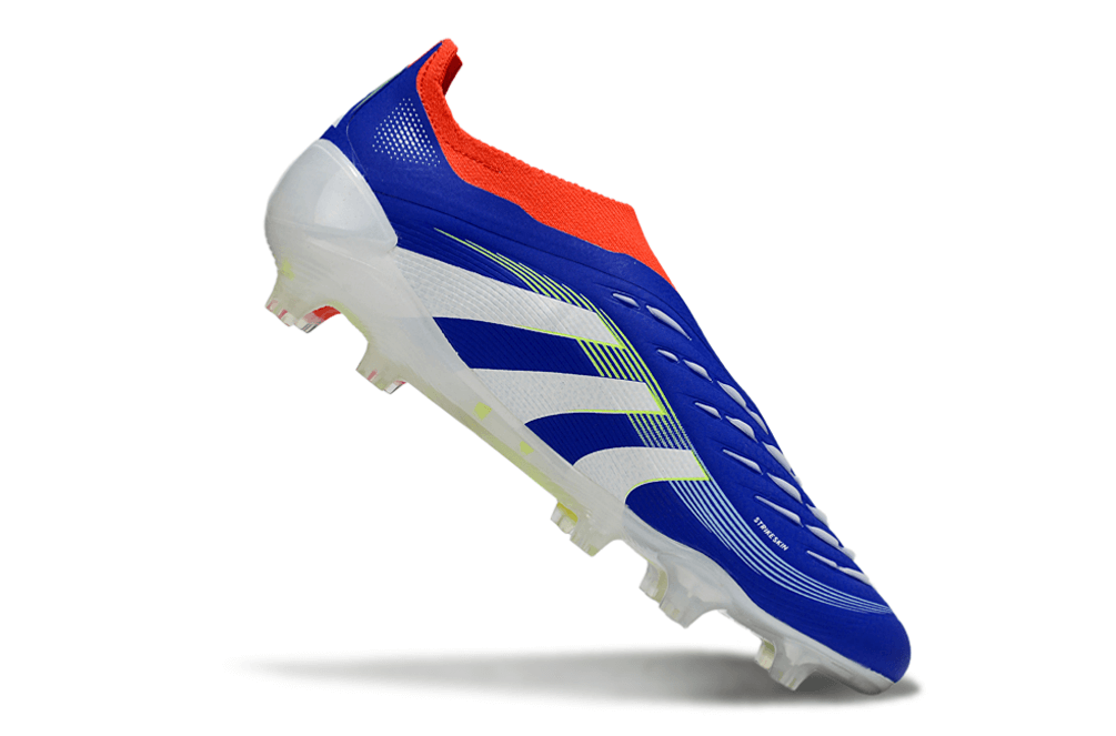 Chuteira Adidas Predator Elite FG LL - Azul, Vermelha e Amarela em design vibrante e tecnológico.