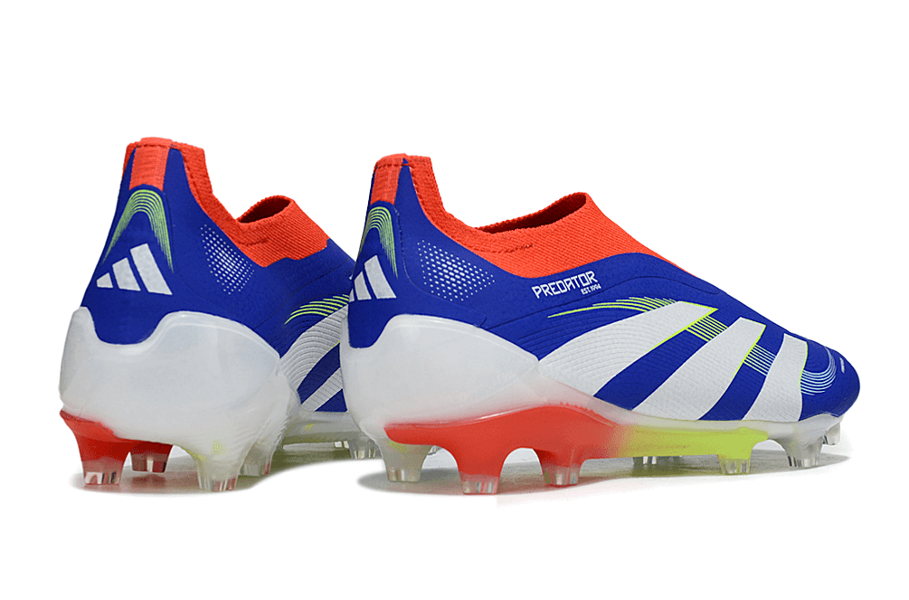 Chuteira Adidas Predator Elite FG LL - Azul, Vermelha e Amarela - design tricolor vibrante e tecnologia avançada.