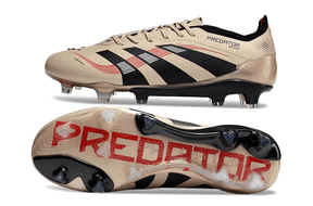 Chuteira Adidas Predator Elite FG - Bege e Preta com tecnologia de ponta e design clássico em tons de bege e preto.