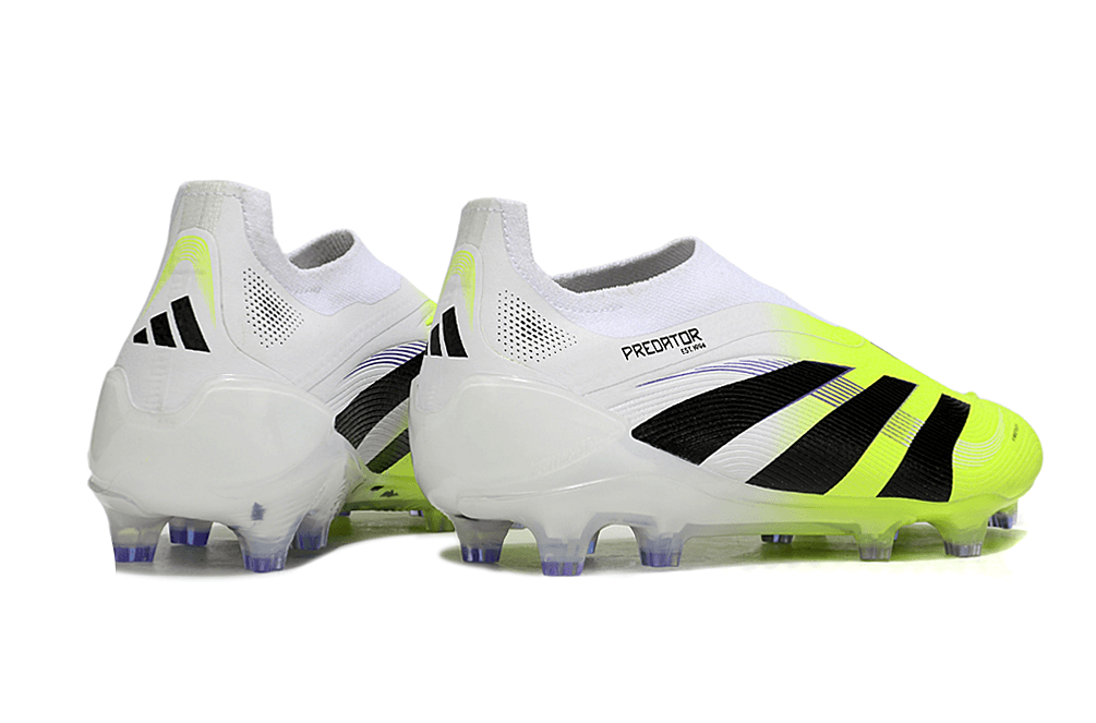 Chuteira Adidas Predator Elite FG - Branca e Amarela, design avançado em campo com estilo vibrante.