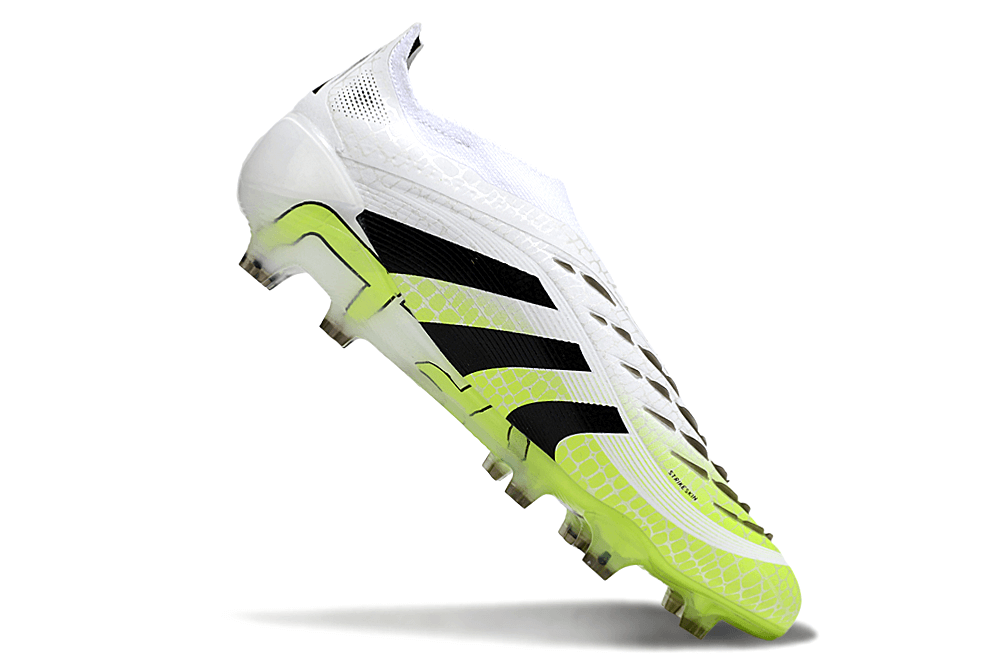 Chuteira Adidas Predator Elite FG LL - Branca e Amarela, design vibrante e elegante para desempenho em campo.