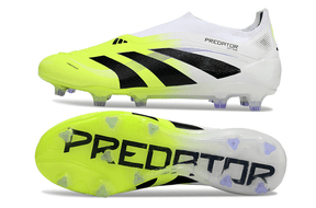 Chuteira Adidas Predator Elite FG - Branca e Amarela com design vibrante e tecnologia avançada para desempenho nos campos.