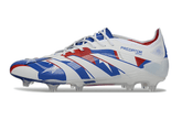Chuteira Adidas Predator Elite FG - Branca e Azul com design moderno e tecnologia avançada.