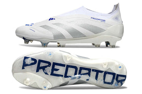 Chuteira Adidas Predator Elite FG - Branca e Azul com design elegante e moderno para desempenho em campo.
