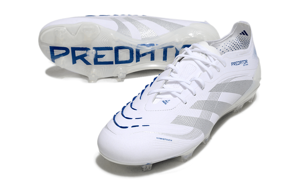 Chuteira Adidas Predator Elite FG - Branca modelo com sola FG e design avançado, ideal para jogadores de futebol.