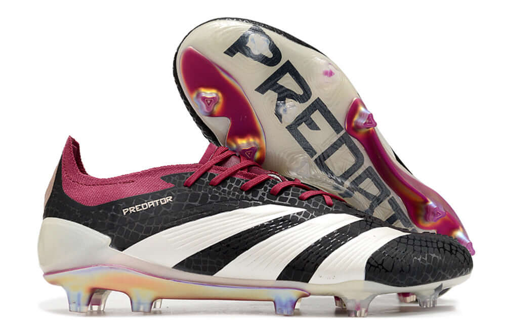 Chuteira Adidas Predator Elite FG - Branca e Preta com design clássico e detalhes em cores sofisticadas.