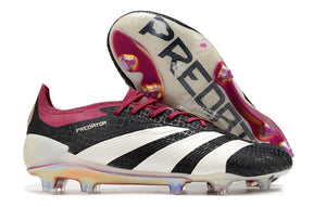 Chuteira Adidas Predator Elite FG - Branca e Preta com design clássico e detalhes em cores sofisticadas.