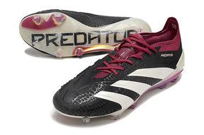 Chuteira Adidas Predator Elite FG - Branca e Preta vista lateral e inferior com design moderno e elegante.