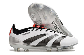 Chuteira Adidas Predator Elite FG - Branca e Preta com design elegante e tecnologia avançada para desempenho em campo.