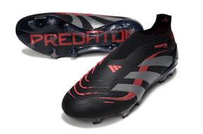 Chuteira Adidas Predator Elite FG Laceless - Preta e Vermelha com design inovador e tecnologia de desempenho.