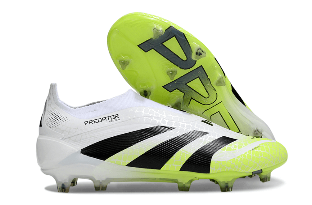 Chuteira Adidas Predator Elite FG LL - Branca e Amarela com design vibrante e tecnologia de ponta.