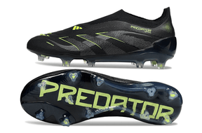 Chuteira Adidas Predator Elite FG LL - Preta e Amarela vista lateral e inferior com design moderno.