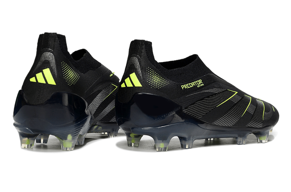 Chuteira Adidas Predator Elite FG LL - Preta e Amarela com design arrojado e detalhes em amarelo.